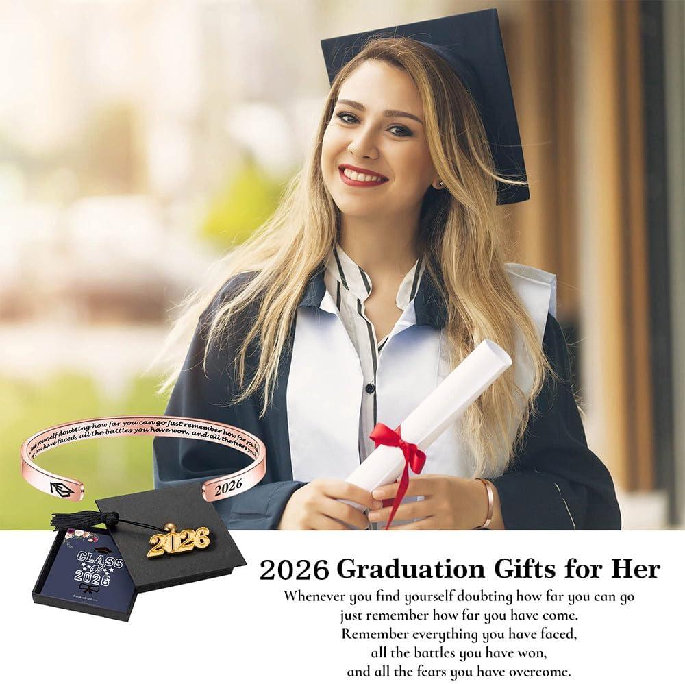 imageM MOOHAM Graduation Gifts for Women Her Him 2026 Inspirational Graduation Bracelets Class of 2026 High School College Graduation Gifts for Women Her with Graduation BoxWith BoxWhenever you find yourself doubting how far you can go just rememberRose Gold