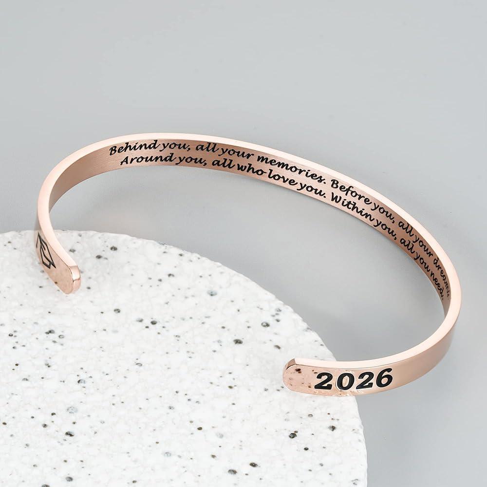 imageM MOOHAM Graduation Gifts for Women Her Him 2026 Inspirational Graduation Bracelets Class of 2026 High School College Graduation Gifts for Women Her with Graduation BoxWith BoxBehind you all your memoriesRose Gold