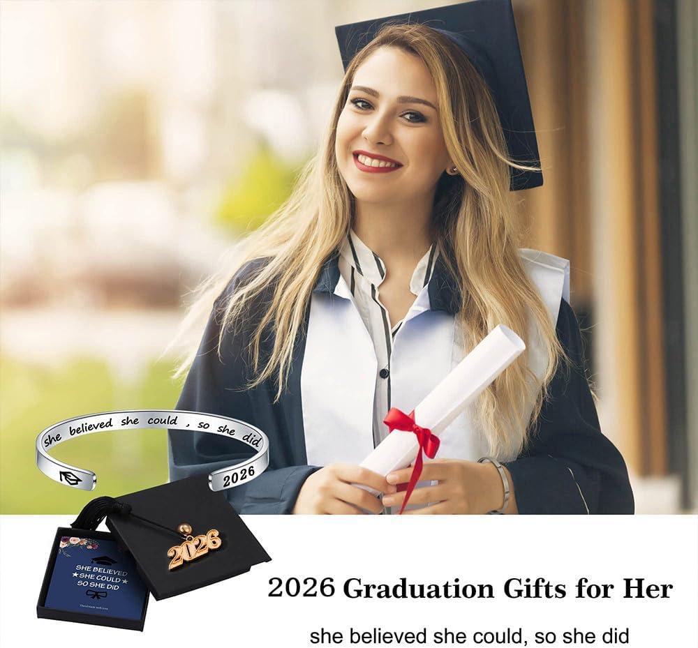 imageM MOOHAM Graduation Gifts for Women Her Him 2026 Inspirational Graduation Bracelets Class of 2026 High School College Graduation Gifts for Women Her with Graduation Box With Box She Believed She Could So She Did