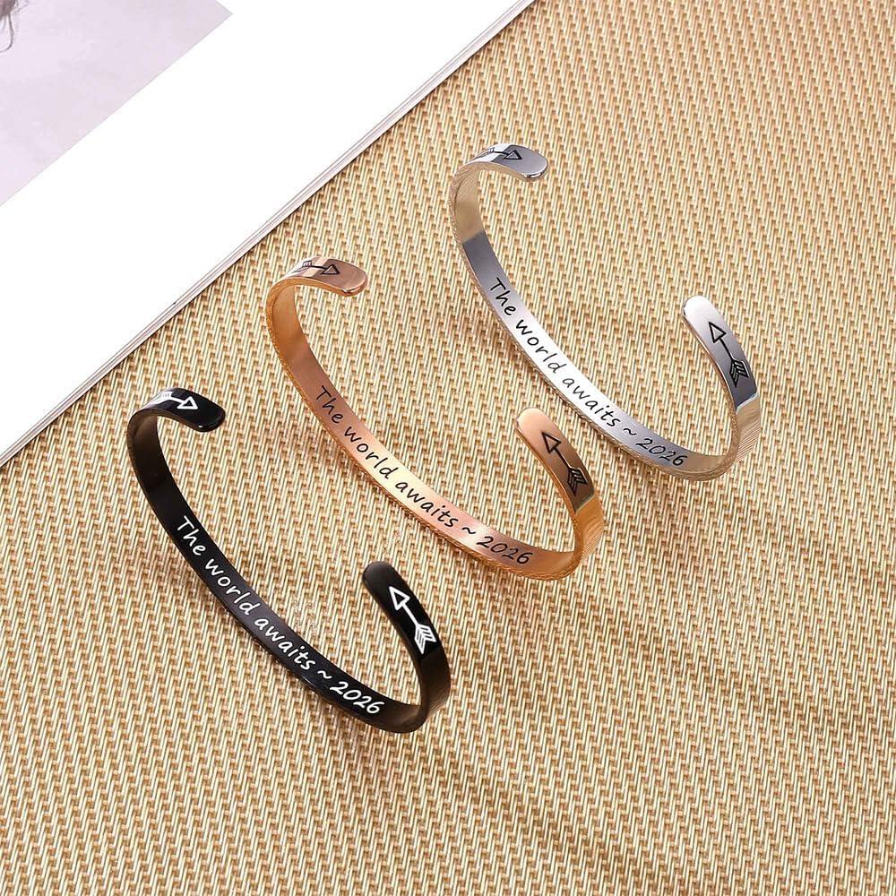 imageM MOOHAM Graduation Gifts for Women Her Him 2026 Inspirational Graduation Bracelets Class of 2026 High School College Graduation Gifts for Women Her with Graduation BoxWith BoxThe world awaits 2026Black