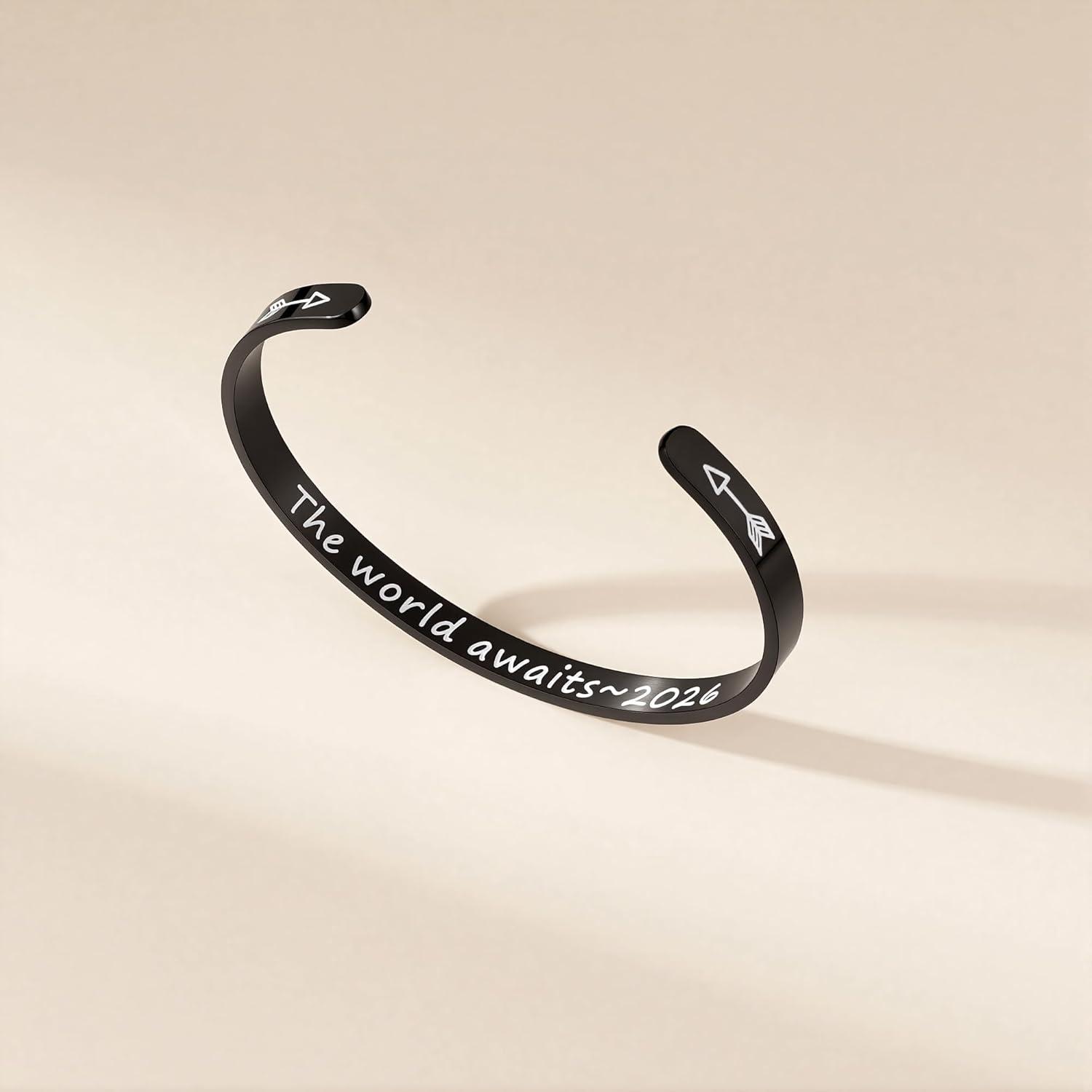 imageM MOOHAM Graduation Gifts for Women Her Him 2026 Inspirational Graduation Bracelets Class of 2026 High School College Graduation Gifts for Women Her with Graduation BoxWith BoxThe world awaits 2026Black