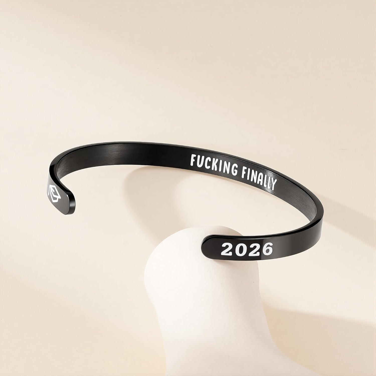 imageM MOOHAM Graduation Gifts for Women Her Him 2026 Inspirational Graduation Bracelets Class of 2026 High School College Graduation Gifts for Women Her with Graduation BoxWith BoxFuking finallyBlack