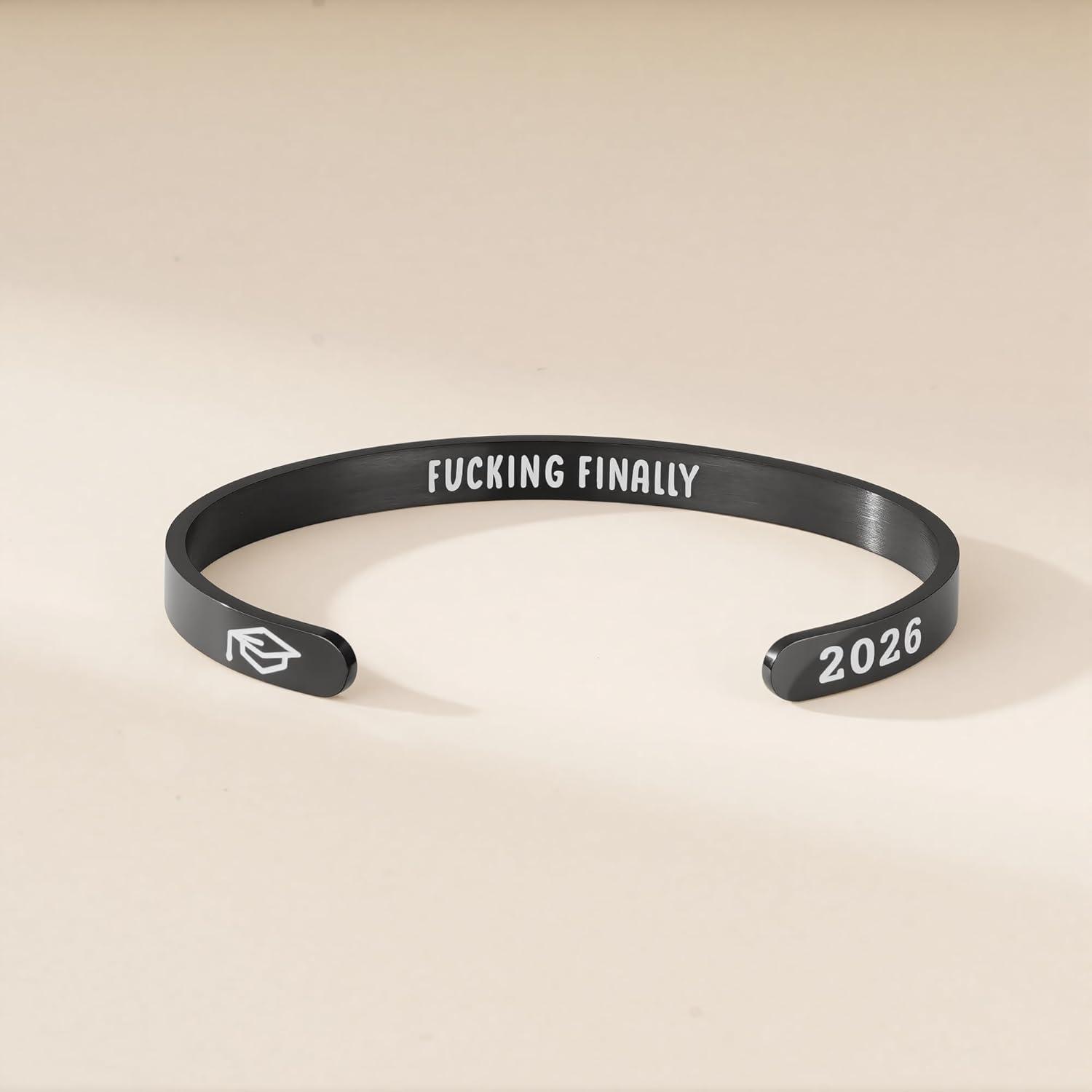 imageM MOOHAM Graduation Gifts for Women Her Him 2026 Inspirational Graduation Bracelets Class of 2026 High School College Graduation Gifts for Women Her with Graduation BoxWith BoxFuking finallyBlack