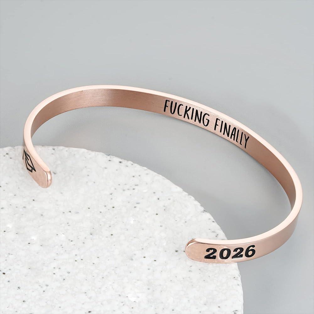 imageM MOOHAM Graduation Gifts for Women Her Him 2026 Inspirational Graduation Bracelets Class of 2026 High School College Graduation Gifts for Women Her with Graduation BoxWith BoxFuking finallyRose Gold