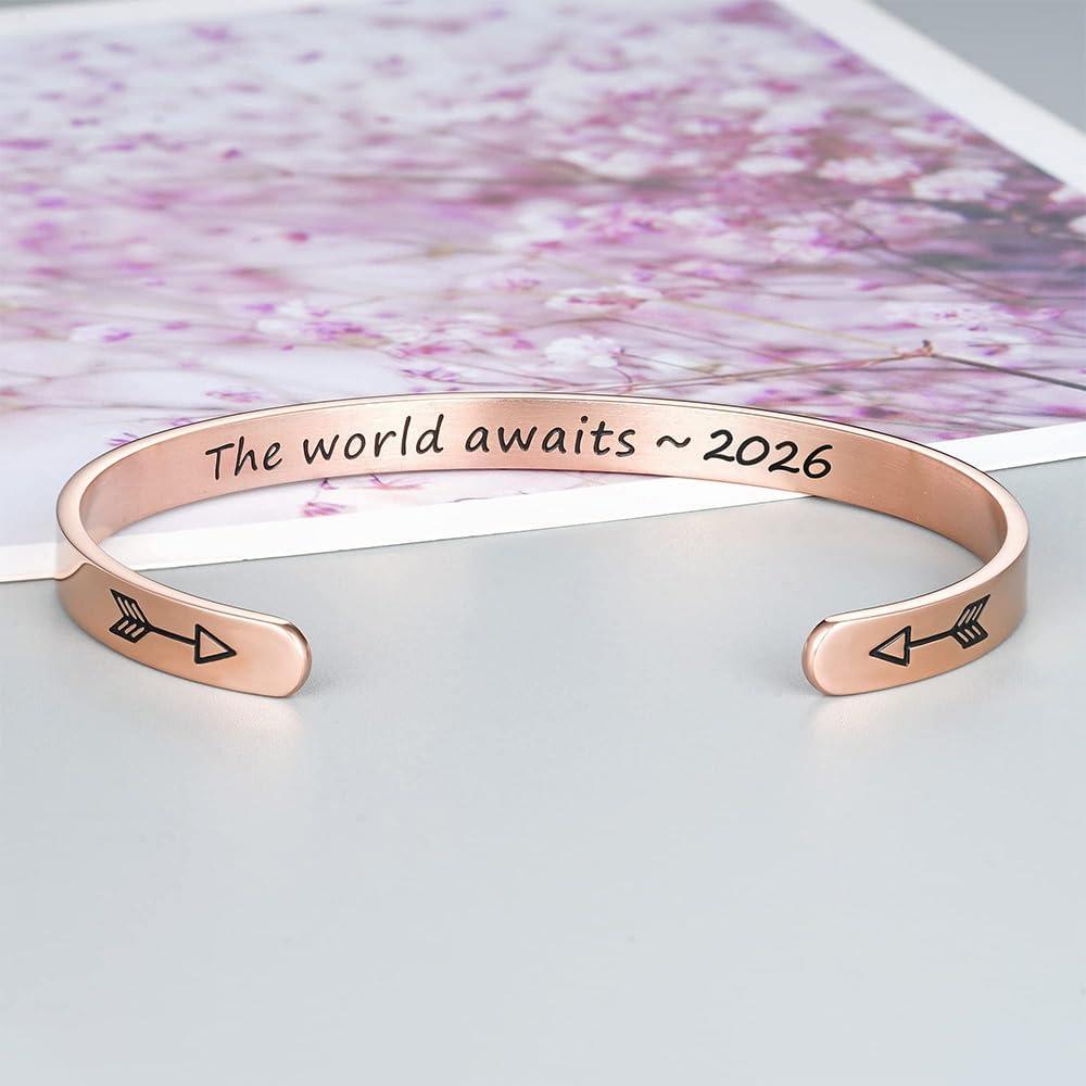 imageM MOOHAM Graduation Gifts for Women Her Him 2026 Inspirational Graduation Bracelets Class of 2026 High School College Graduation Gifts for Women Her with Graduation BoxWith BoxThe world awaits 2026Rose Gold