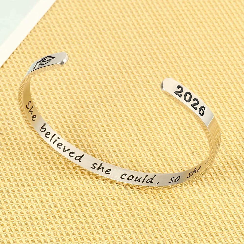 imageM MOOHAM Graduation Gifts for Women Her Him 2026 Inspirational Graduation Bracelets Class of 2026 High School College Graduation Gifts for Women Her with Graduation Box With Box She Believed She Could So She Did
