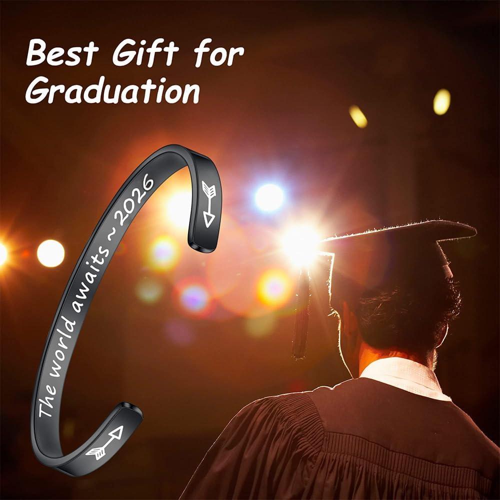 imageM MOOHAM Graduation Gifts for Women Her Him 2026 Inspirational Graduation Bracelets Class of 2026 High School College Graduation Gifts for Women Her with Graduation BoxWith BoxThe world awaits 2026Black