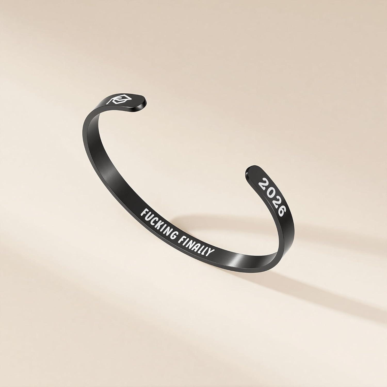 imageM MOOHAM Graduation Gifts for Women Her Him 2026 Inspirational Graduation Bracelets Class of 2026 High School College Graduation Gifts for Women Her with Graduation BoxWith BoxFuking finallyBlack