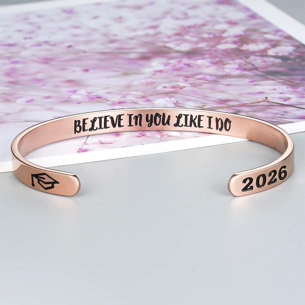 imageM MOOHAM Graduation Gifts for Women Her Him 2026 Inspirational Graduation Bracelets Class of 2026 High School College Graduation Gifts for Women Her with Graduation BoxWith BoxBelieve in you like I doRose Gold