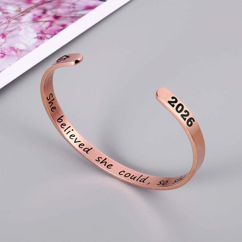imageM MOOHAM Graduation Gifts for Women Her Him 2026 Inspirational Graduation Bracelets Class of 2026 High School College Graduation Gifts for Women Her with Graduation Box With Box She Believed She Could So She DidRose Gold