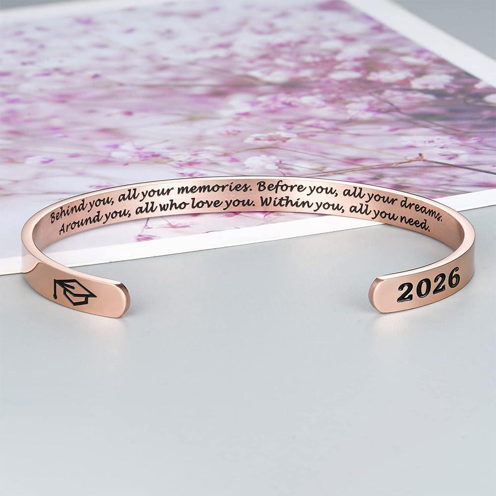 imageM MOOHAM Graduation Gifts for Women Her Him 2026 Inspirational Graduation Bracelets Class of 2026 High School College Graduation Gifts for Women Her with Graduation BoxWith BoxBehind you all your memoriesRose Gold