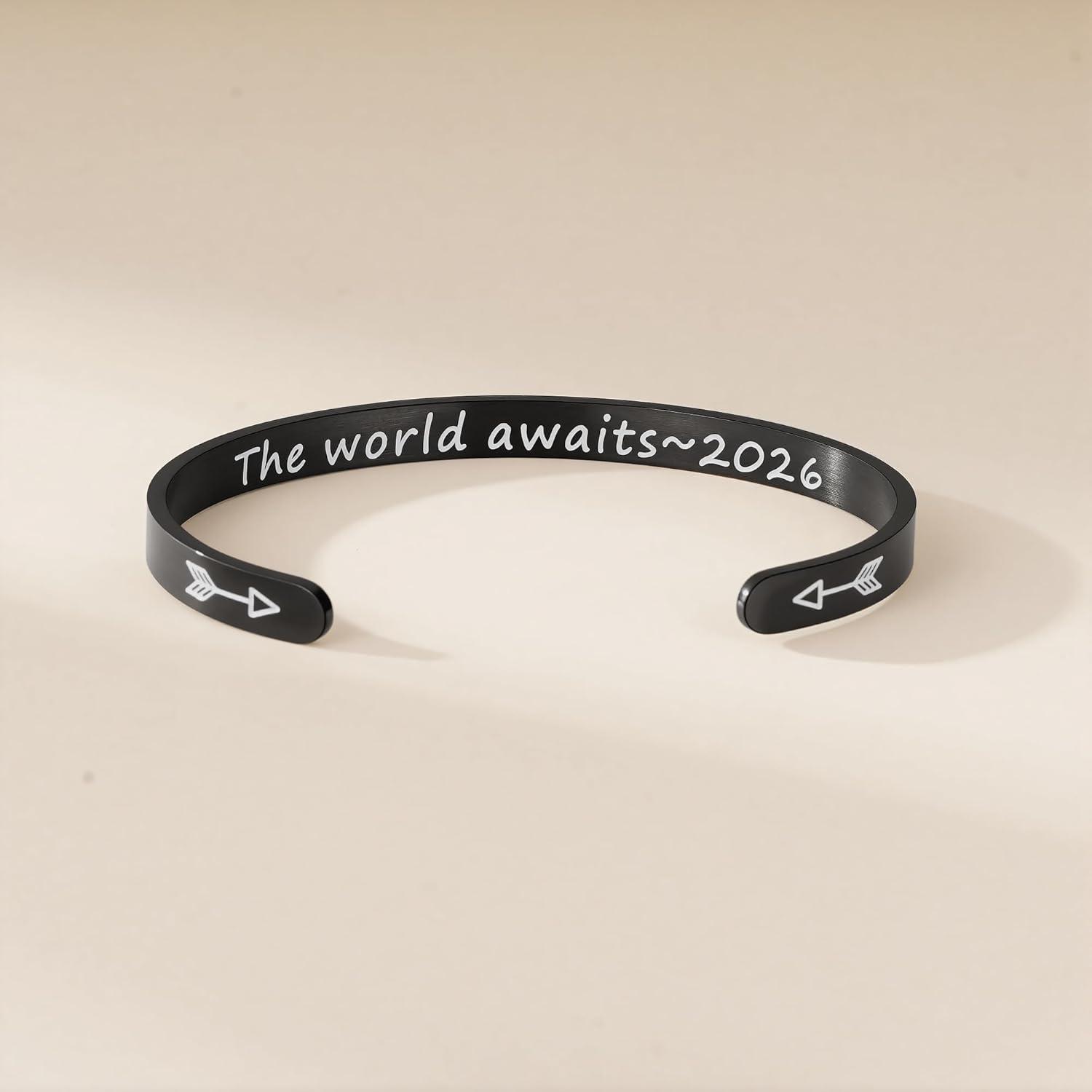 imageM MOOHAM Graduation Gifts for Women Her Him 2026 Inspirational Graduation Bracelets Class of 2026 High School College Graduation Gifts for Women Her with Graduation BoxWith BoxThe world awaits 2026Black