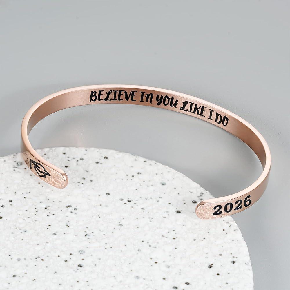 imageM MOOHAM Graduation Gifts for Women Her Him 2026 Inspirational Graduation Bracelets Class of 2026 High School College Graduation Gifts for Women Her with Graduation BoxWith BoxBelieve in you like I doRose Gold