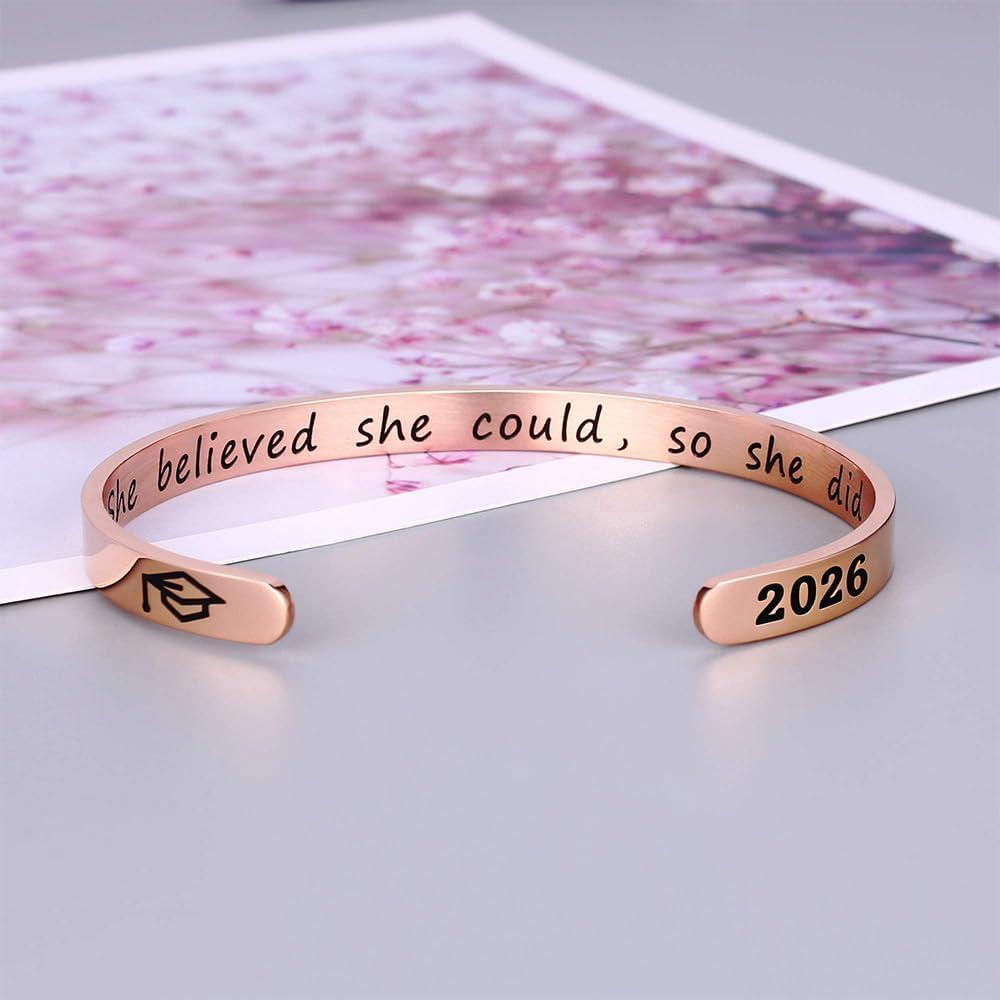imageM MOOHAM Graduation Gifts for Women Her Him 2026 Inspirational Graduation Bracelets Class of 2026 High School College Graduation Gifts for Women Her with Graduation Box With Box She Believed She Could So She DidRose Gold