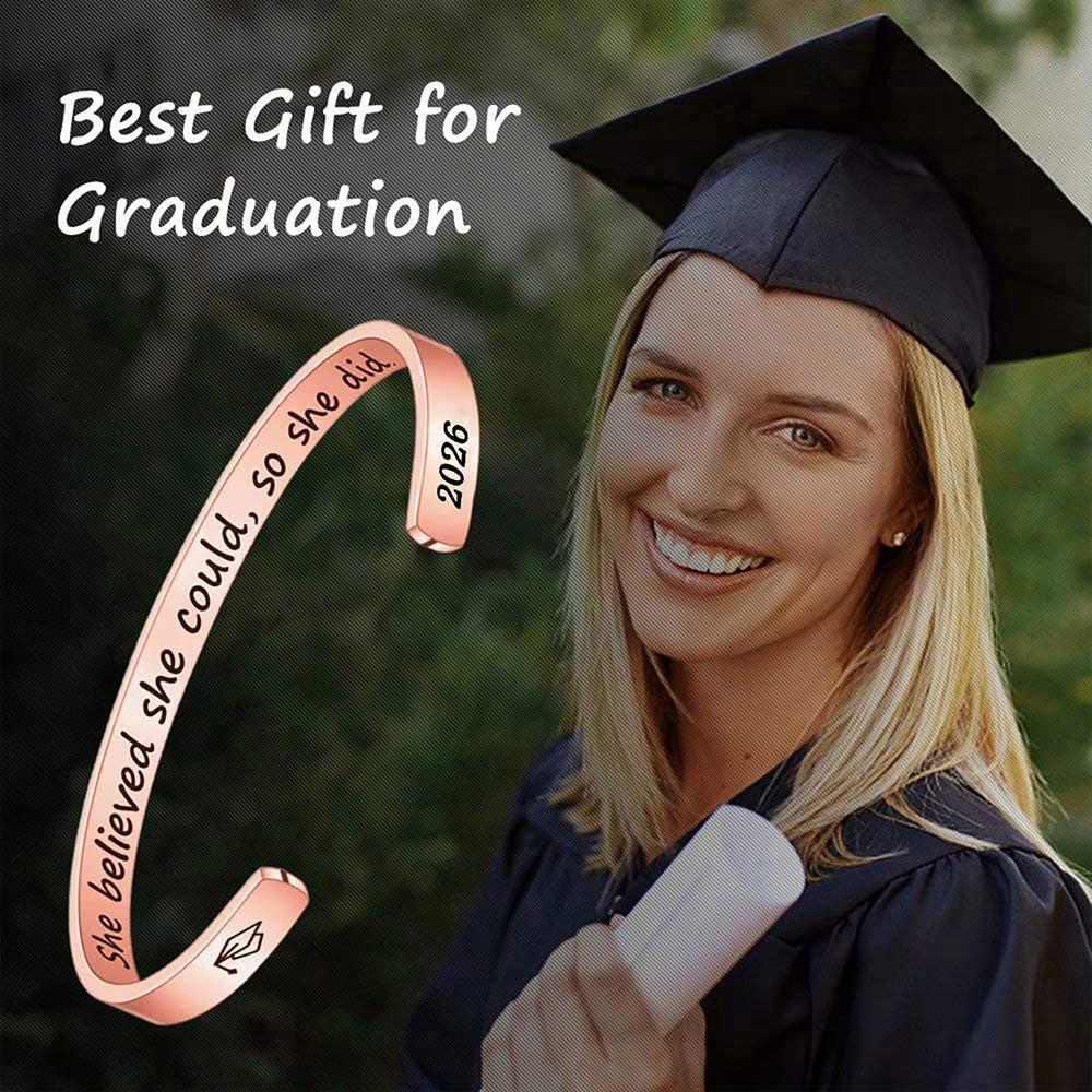 imageM MOOHAM Graduation Gifts for Women Her Him 2026 Inspirational Graduation Bracelets Class of 2026 High School College Graduation Gifts for Women Her with Graduation Box With Box She Believed She Could So She DidRose Gold