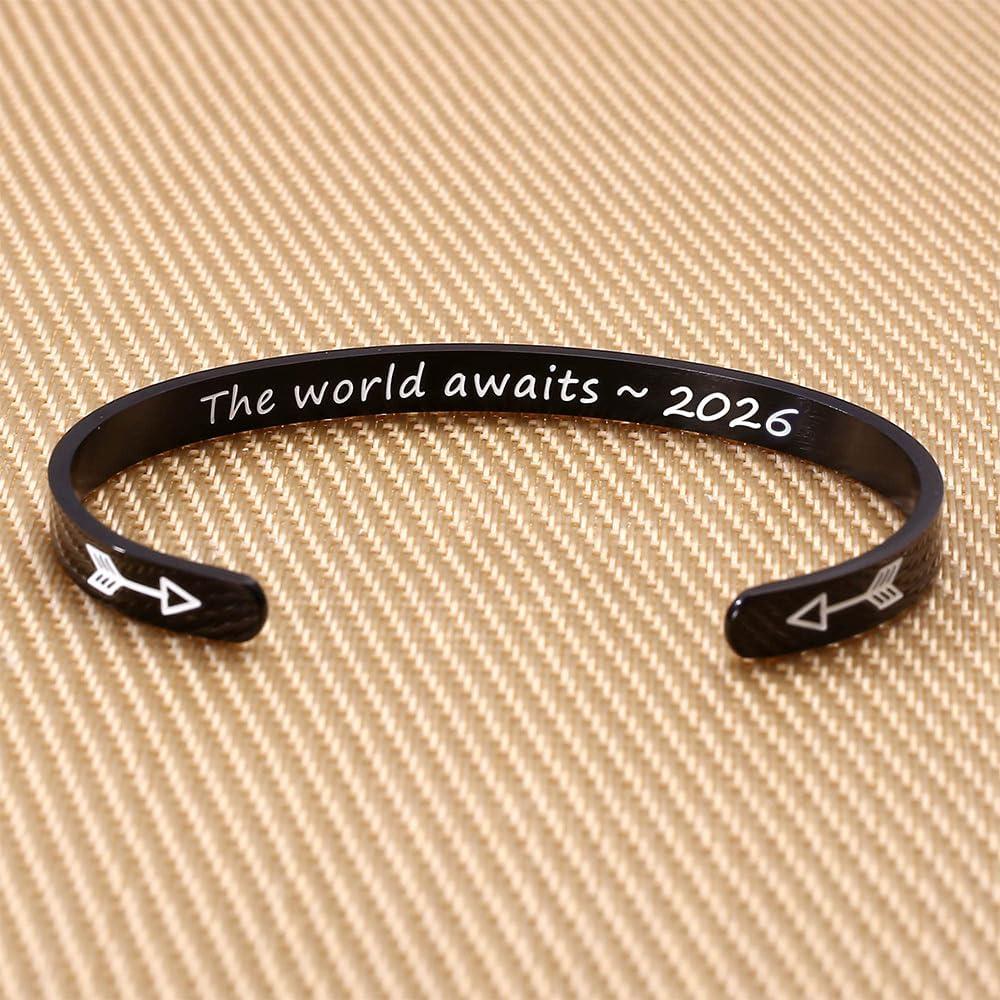 imageM MOOHAM Graduation Gifts for Women Her Him 2026 Inspirational Graduation Bracelets Class of 2026 High School College Graduation Gifts for Women Her with Graduation BoxWith BoxThe world awaits 2026Black