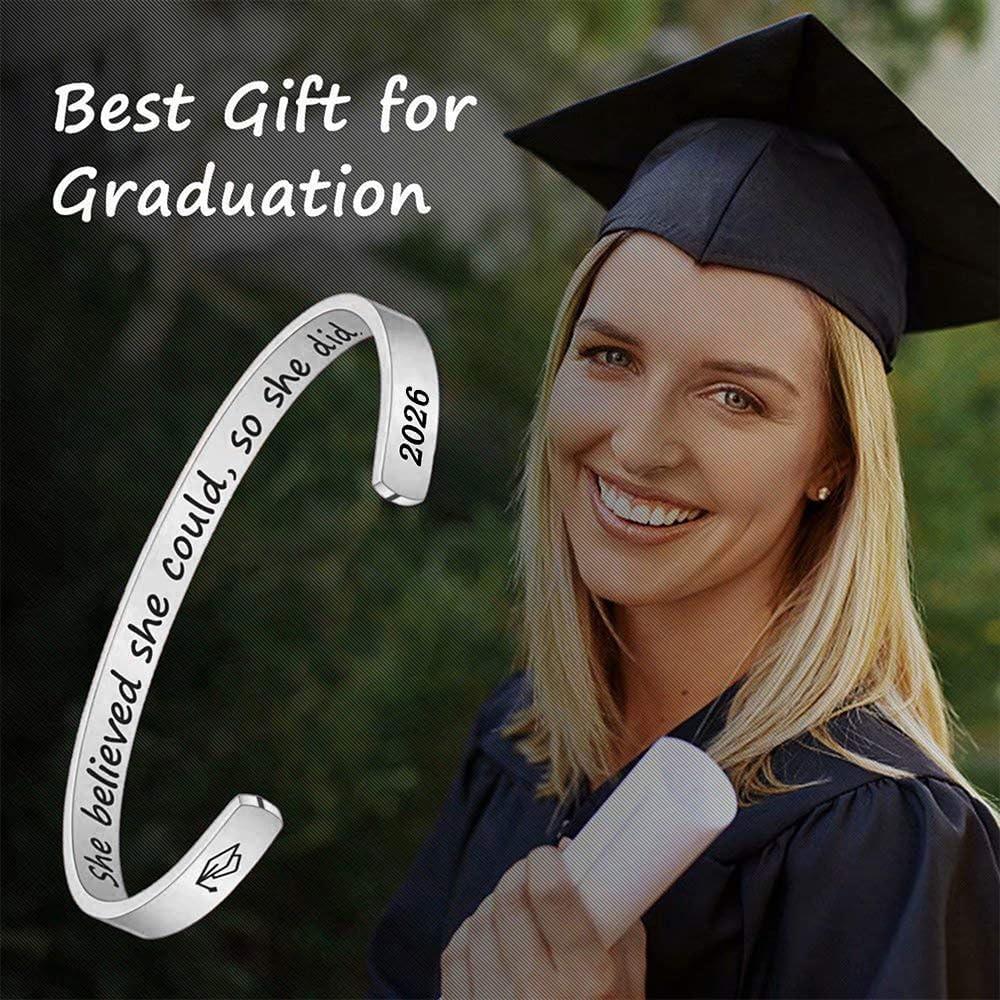imageM MOOHAM Graduation Gifts for Women Her Him 2026 Inspirational Graduation Bracelets Class of 2026 High School College Graduation Gifts for Women Her with Graduation Box With Box She Believed She Could So She Did
