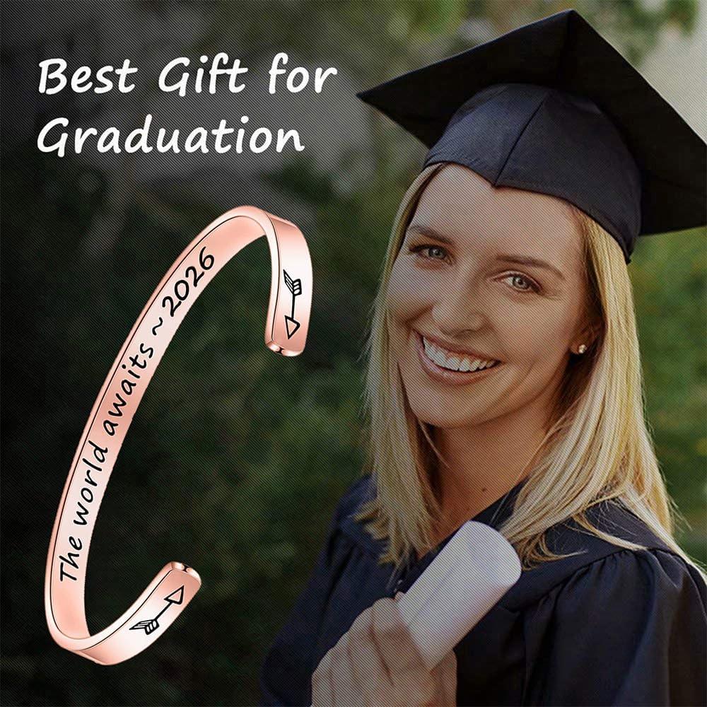 imageM MOOHAM Graduation Gifts for Women Her Him 2026 Inspirational Graduation Bracelets Class of 2026 High School College Graduation Gifts for Women Her with Graduation BoxWith BoxThe world awaits 2026Rose Gold