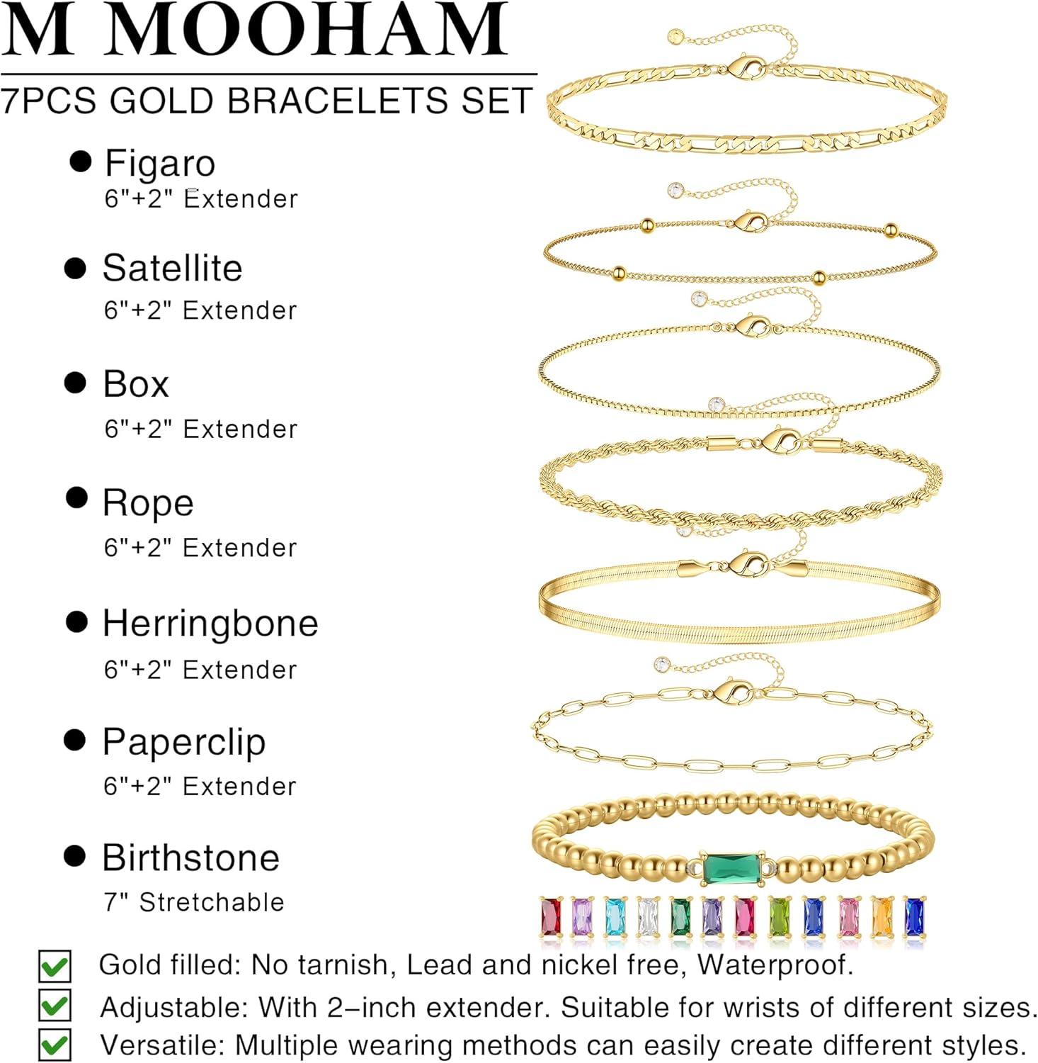 imageM MOOHAM Mothers Day Gifts Gold Birthstone Bracelets Stack for Women 14K Real Gold Plated Beaded Bracelets Rope Paperclip Chain Stackable Bracelet Non Tarnish Friendship Birthday Jewelry Gifts09SeptemberSapphire