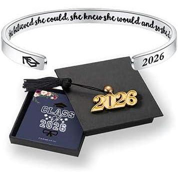 imageM MOOHAM Graduation Gifts for Women Her Him 2026 Inspirational Graduation Bracelets Class of 2026 High School College Graduation Gifts for Women Her with Graduation BoxWith BoxShe believed she could  she knew she would and so she did