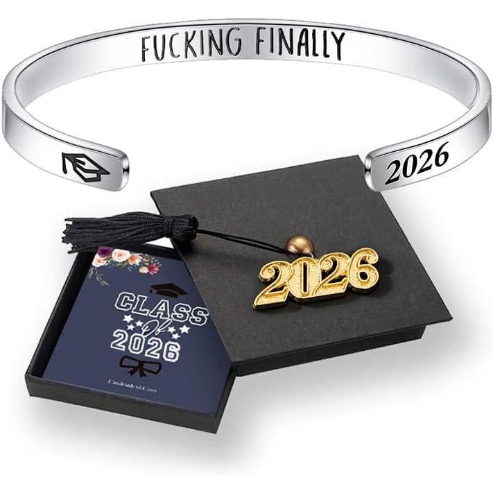 imageM MOOHAM Graduation Gifts for Women Her Him 2026 Inspirational Graduation Bracelets Class of 2026 High School College Graduation Gifts for Women Her with Graduation BoxWith BoxFuking finally