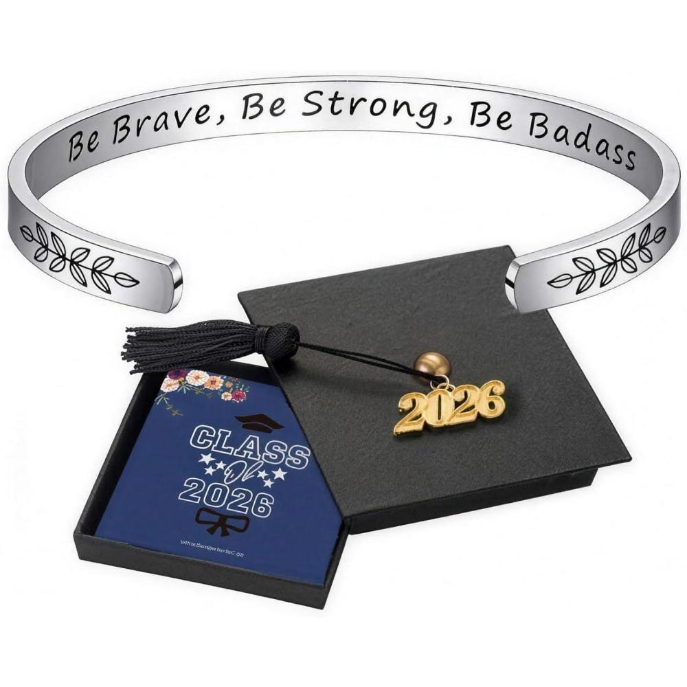 imageM MOOHAM Graduation Gifts for Women Her Him 2026 Inspirational Graduation Bracelets Class of 2026 High School College Graduation Gifts for Women Her with Graduation BoxWith BoxBe Brave Be Strong