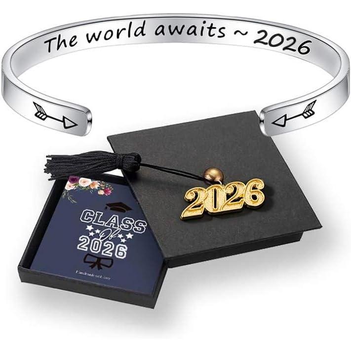 imageM MOOHAM Graduation Gifts for Women Her Him 2026 Inspirational Graduation Bracelets Class of 2026 High School College Graduation Gifts for Women Her with Graduation BoxWith BoxThe world awaits 2026