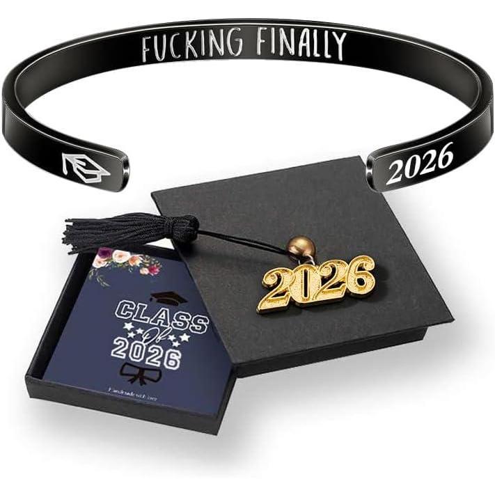 imageM MOOHAM Graduation Gifts for Women Her Him 2026 Inspirational Graduation Bracelets Class of 2026 High School College Graduation Gifts for Women Her with Graduation BoxWith BoxFuking finallyBlack