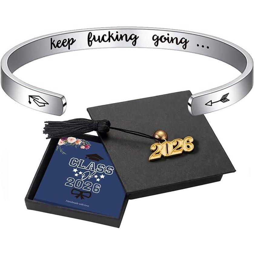 imageM MOOHAM Graduation Gifts for Women Her Him 2026 Inspirational Graduation Bracelets Class of 2026 High School College Graduation Gifts for Women Her with Graduation BoxWith BoxKeep fuking going