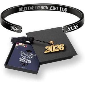 M MOOHAM Graduation Gifts for Women Her Him 2026, Inspirational Graduation Bracelets Class of 2026 High School College Graduation Gifts for Women Her with Graduation Box(With Box-Believe in you like I do(Black))