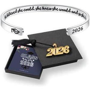 M MOOHAM Graduation Gifts for Women Her Him 2026, Inspirational Graduation Bracelets Class of 2026 High School College Graduation Gifts for Women Her with Graduation Box(With Box-She believed she could  she knew she would and so she did!)