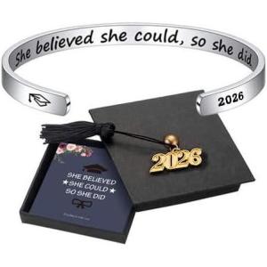 M MOOHAM Graduation Gifts for Women Her Him 2026, Inspirational Graduation Bracelets Class of 2026 High School College Graduation Gifts for Women Her with Graduation Box(” With Box -She Believed She Could So She Did)