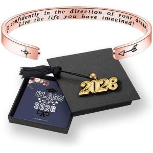 M MOOHAM Graduation Gifts for Women Her Him 2026, Inspirational Graduation Bracelets Class of 2026 High School College Graduation Gifts for Women Her with Graduation Box(With Box-Go confidently in the direction of your dreams…（Rose Gold))