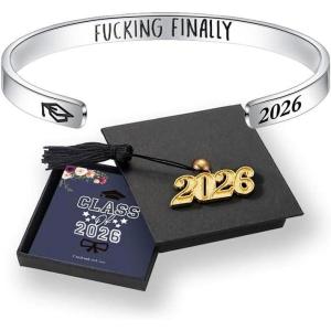 M MOOHAM Graduation Gifts for Women Her Him 2026, Inspirational Graduation Bracelets Class of 2026 High School College Graduation Gifts for Women Her with Graduation Box(With Box-Fu@king finally)