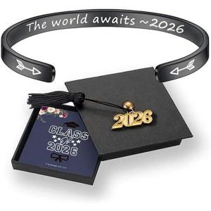 M MOOHAM Graduation Gifts for Women Her Him 2026, Inspirational Graduation Bracelets Class of 2026 High School College Graduation Gifts for Women Her with Graduation Box(With Box-The world awaits 2026(Black))