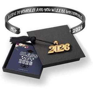 M MOOHAM Graduation Gifts for Women Her Him 2026, Inspirational Graduation Bracelets Class of 2026 High School College Graduation Gifts for Women Her with Graduation Box(With Box-Believe in yourself and you will be unstoppable(Black))