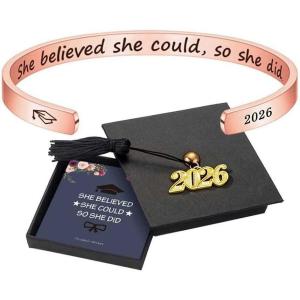 M MOOHAM Graduation Gifts for Women Her Him 2026, Inspirational Graduation Bracelets Class of 2026 High School College Graduation Gifts for Women Her with Graduation Box(” With Box -She Believed She Could So She Did(Rose Gold))
