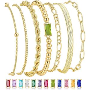M MOOHAM Mothers Day Gifts – Gold Birthstone Bracelets Stack for Women – 14K Real Gold Plated Beaded Bracelets Rope Paperclip Chain Stackable Bracelet Non Tarnish, Friendship Birthday Jewelry Gifts(08.August(Peridot))