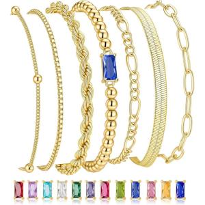 M MOOHAM Mothers Day Gifts – Gold Birthstone Bracelets Stack for Women – 14K Real Gold Plated Beaded Bracelets Rope Paperclip Chain Stackable Bracelet Non Tarnish, Friendship Birthday Jewelry Gifts(09.September(Sapphire))