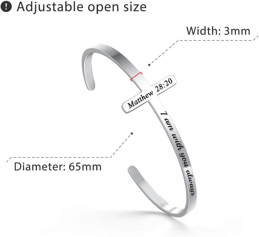 imageM MOOHAM Cross Bracelet Christian Gifts for Women Engraved Quote Religious Cuff Bangle Bible Verse Jewelry Gift for Women Confirmation Baptism Gifts Christian BraceletI am with you always