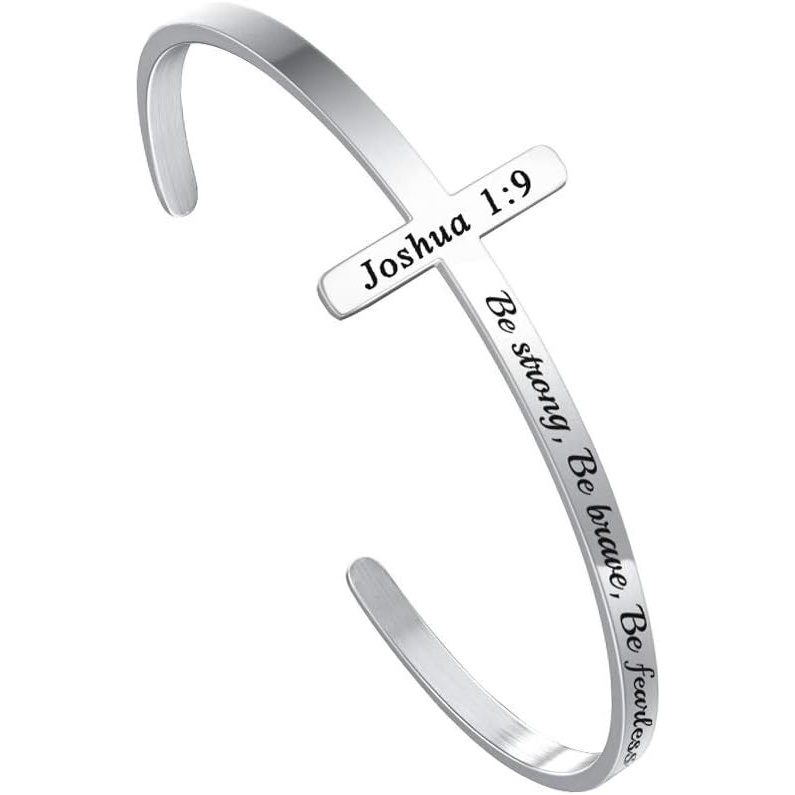 imageM MOOHAM Cross Bracelet  Christian Gifts for Women  Engraved Quote Religious Cuff Bangle Bible Verse Jewelry Gift for Women Confirmation Baptism Gifts Christian BraceletBe strong  be brave  be fearless you are never alone