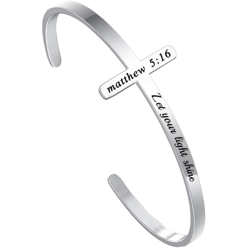 imageM MOOHAM Cross Bracelet Christian Gifts for Women Engraved Quote Religious Cuff Bangle Bible Verse Jewelry Gift for Women Confirmation Baptism Gifts Christian BraceletLet your light shine