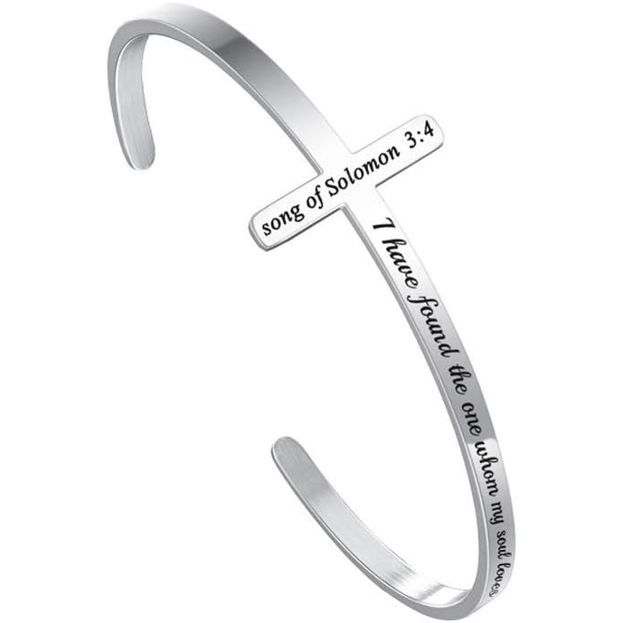 imageM MOOHAM Cross Bracelet Christian Gifts for Women Engraved Quote Religious Cuff Bangle Bible Verse Jewelry Gift for Women Confirmation Baptism Gifts Christian BraceletI have found the one whom my soul loves