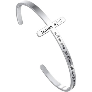 M MOOHAM Cross Bracelet – Christian Gifts for Women – Engraved Quote Religious Cuff Bangle Bible Verse Jewelry Gift for Women Confirmation Baptism Gifts Christian Bracelet(When you go through deep waters  I will be with you)