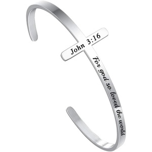 M MOOHAM Cross Bracelet – Christian Gifts for Women – Engraved Quote Religious Cuff Bangle Bible Verse Jewelry Gift for Women Confirmation Baptism Gifts Christian Bracelet(For god so loved the world)