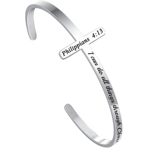 M MOOHAM Cross Bracelet – Christian Gifts for Women – Engraved Quote Religious Cuff Bangle Bible Verse Jewelry Gift for Women Confirmation Baptism Gifts Christian Bracelet(I can do all tings through Christ who strengthens me)