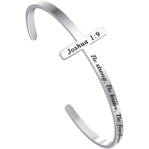 M MOOHAM Cross Bracelet – Christian Gifts for Women – Engraved Quote Religious Cuff Bangle Bible Verse Jewelry Gift for Women Confirmation Baptism Gifts Christian Bracelet(Be strong  be brave  be fearless you are never alone)