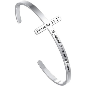 M MOOHAM Cross Bracelet – Christian Gifts for Women – Engraved Quote Religious Cuff Bangle Bible Verse Jewelry Gift for Women Confirmation Baptism Gifts Christian Bracelet(A friend loves at all times)