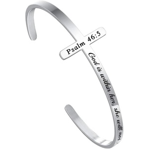 M MOOHAM Cross Bracelet – Christian Gifts for Women – Engraved Quote Religious Cuff Bangle Bible Verse Jewelry Gift for Women Confirmation Baptism Gifts Christian Bracelet(God is within her she will not fall)