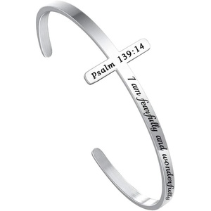 M MOOHAM Cross Bracelet – Christian Gifts for Women – Engraved Quote Religious Cuff Bangle Bible Verse Jewelry Gift for Women Confirmation Baptism Gifts Christian Bracelet(I am fearfully and wonderfully made)